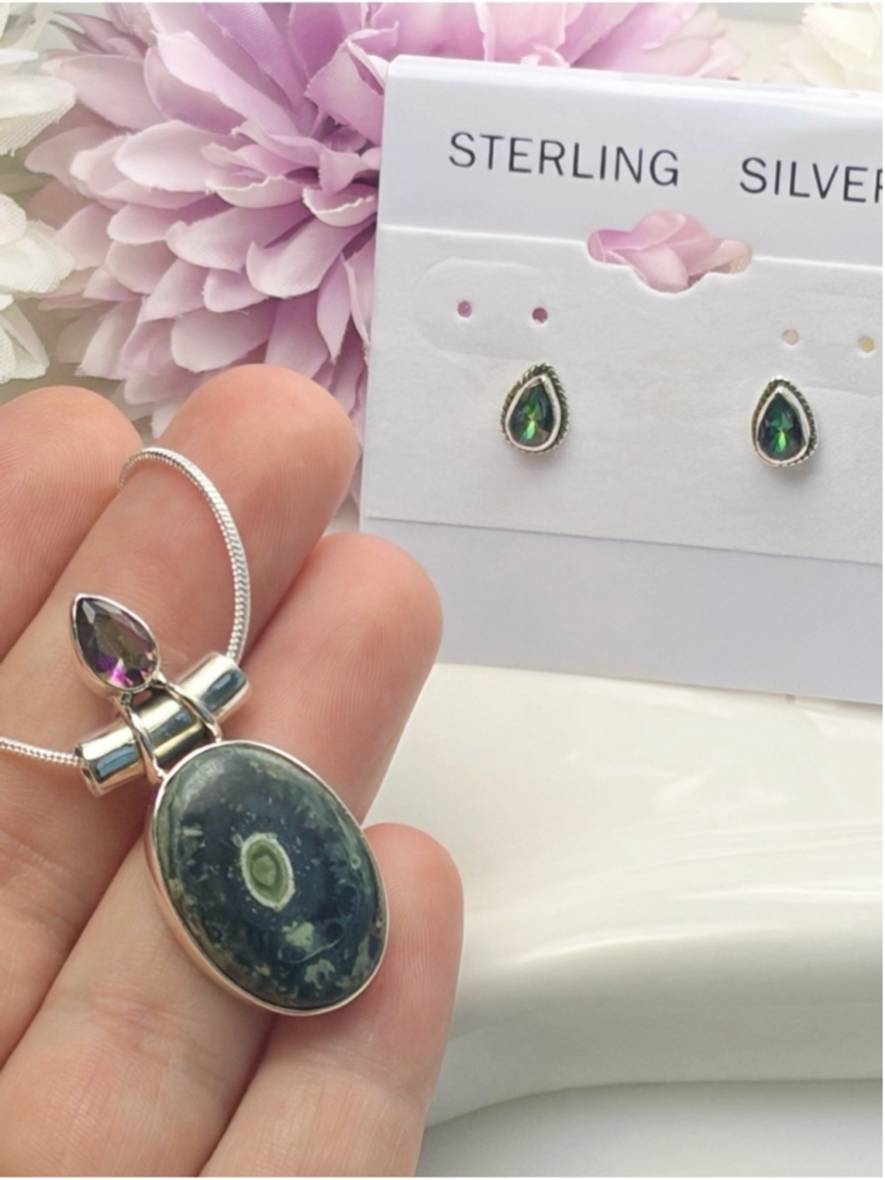 Sterling Silver 925 Mystic Topaz Kambaba Jasper Jewelry Set Lot New - Picture 2 of 11